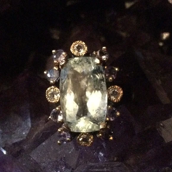 Rare Genuine 16mm by 10mm Aquamarine, Tanzanite & Topaz Ring - Picture 8 of 14